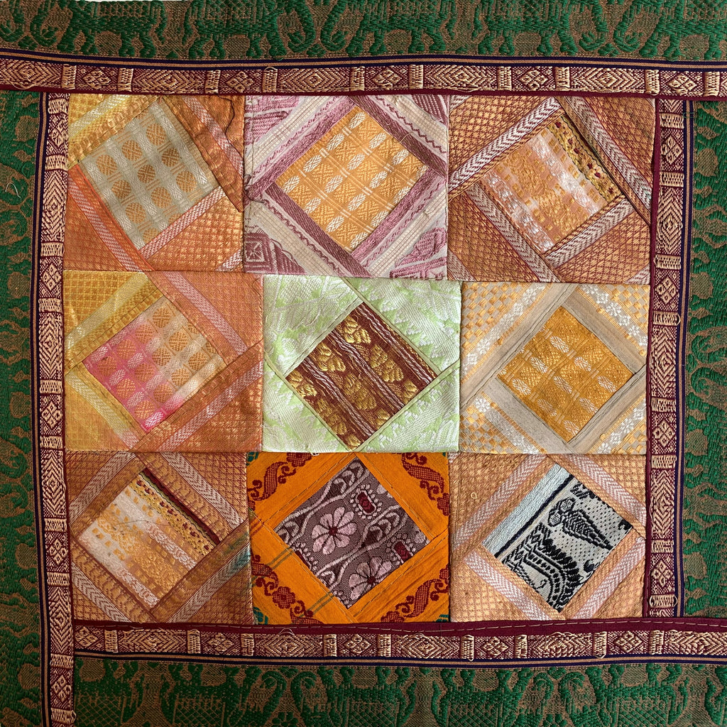 Indian Patchwork Sari Pillow - Burgundy 1