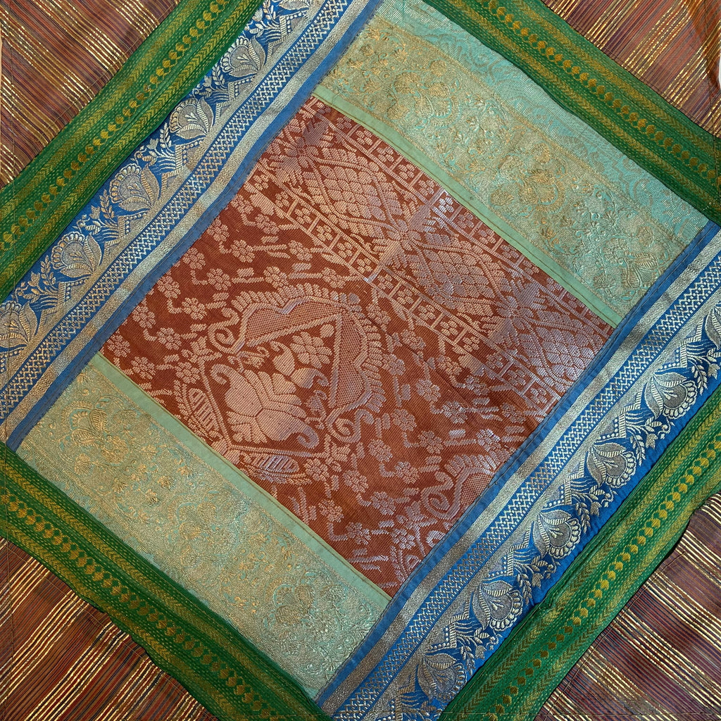 Indian Patchwork Sari Diamond Pillow - Yellow 1
