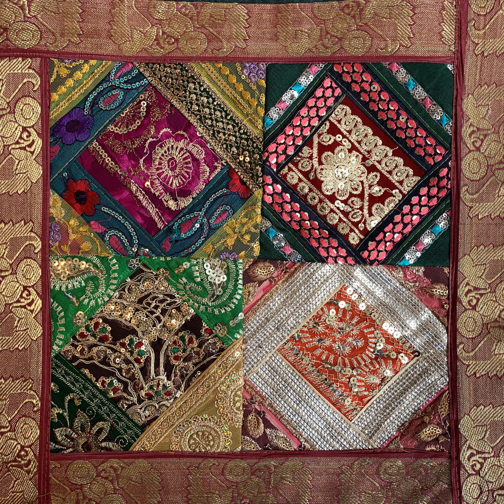 Indian Patchwork Sari Pillow - Green 2