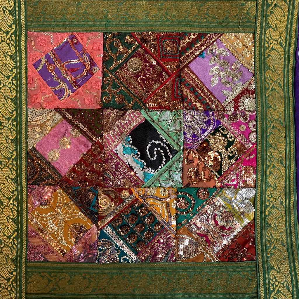 Indian Patchwork Sari Pillow - Purple 1