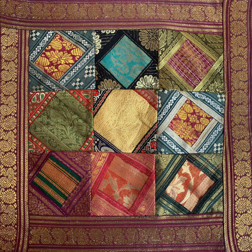 Indian Patchwork Sari Pillow - Red 8